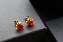 Load image into Gallery viewer, Gold & Ruby Red Cubic Zirconia Heart of India Earrings