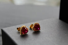 Load image into Gallery viewer, Gold & Ruby Red Cubic Zirconia Heart of India Earrings