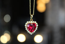 Load image into Gallery viewer, Gold & Ruby Cubic Zirconia Heart of India Pendant with 16-18" Chain