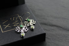 Load image into Gallery viewer, Green Copper Turquoise Peridot Lotus Flower Earrings