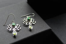 Load image into Gallery viewer, Green Copper Turquoise Peridot Lotus Flower Earrings