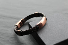 Load image into Gallery viewer, Fred Bennett Woven Brown Leather Bracelet with Coffee Plated Stainless Steel