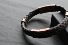 Load image into Gallery viewer, Fred Bennett Woven Brown Leather Bracelet with Coffee Plated Stainless Steel