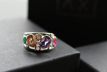 Load image into Gallery viewer, Jeweled Rainbow Silver Ring