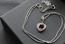 Load image into Gallery viewer, Mini Ruby Cubic Zirconia Drop Heart Pendant with 16-18" Silver Chain