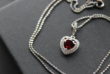 Load image into Gallery viewer, Mini Ruby Cubic Zirconia Drop Heart Pendant with 16-18" Silver Chain