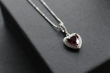 Load image into Gallery viewer, Mini Ruby Cubic Zirconia Drop Heart Pendant with 16-18" Silver Chain
