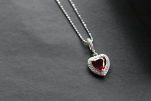 Load image into Gallery viewer, Mini Ruby Cubic Zirconia Drop Heart Pendant with 16-18" Silver Chain