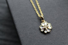 Load image into Gallery viewer, Silver Mother of Pearl Flower Necklace with Yellow Gold Plate