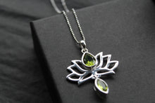 Load image into Gallery viewer, Peridot Sterling Silver Lotus Flower Pendant on Silver Chain