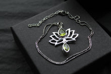 Load image into Gallery viewer, Peridot Sterling Silver Lotus Flower Pendant on Silver Chain