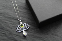 Load image into Gallery viewer, Peridot Sterling Silver Lotus Flower Pendant on Silver Chain