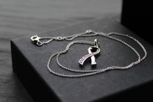Load image into Gallery viewer, Pink CZ Ribbon Necklace
