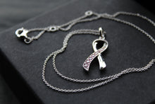 Load image into Gallery viewer, Pink CZ Ribbon Necklace