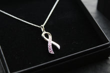 Load image into Gallery viewer, Pink CZ Ribbon Necklace
