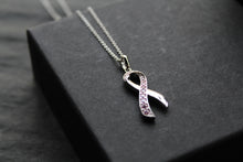 Load image into Gallery viewer, Pink CZ Ribbon Necklace