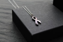Load image into Gallery viewer, Pink CZ Ribbon Necklace