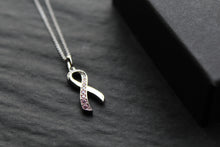 Load image into Gallery viewer, Pink CZ Ribbon Necklace