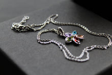 Load image into Gallery viewer, Rainbow Cubic Zirconia Flower Pendant with 16-18" Silver Chain