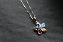 Load image into Gallery viewer, Rainbow Cubic Zirconia Flower Pendant with 16-18" Silver Chain