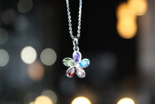 Load image into Gallery viewer, Rainbow Cubic Zirconia Flower Pendant with 16-18" Silver Chain