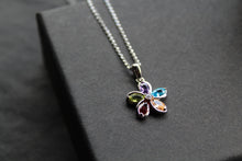 Load image into Gallery viewer, Rainbow Cubic Zirconia Flower Pendant with 16-18" Silver Chain