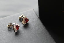 Load image into Gallery viewer, Ruby Red Cubic Zirconia Heart Earrings