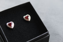 Load image into Gallery viewer, Ruby Red Cubic Zirconia Heart Earrings