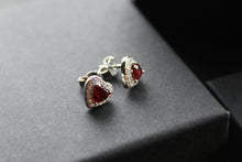 Load image into Gallery viewer, Ruby Red Cubic Zirconia Heart Earrings