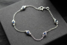 Load image into Gallery viewer, Sapphire Blue CZ Silver Heart Chain Bracelet