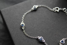 Load image into Gallery viewer, Sapphire Blue CZ Silver Heart Chain Bracelet