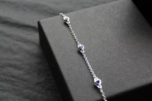 Load image into Gallery viewer, Sapphire Blue CZ Silver Heart Chain Bracelet