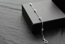 Load image into Gallery viewer, Sapphire Blue CZ Silver Heart Chain Bracelet