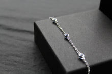 Load image into Gallery viewer, Sapphire Blue CZ Silver Heart Chain Bracelet