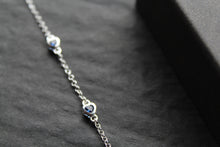 Load image into Gallery viewer, Sapphire Blue CZ Silver Heart Chain Bracelet