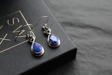 Load image into Gallery viewer, Sapphire Two Stone Teardrop Silver Earrings