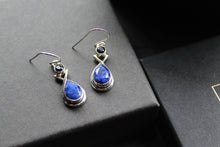 Load image into Gallery viewer, Sapphire Two Stone Teardrop Silver Earrings