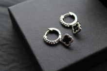 Load image into Gallery viewer, Silver & Black Enamel Vintage Flower Huggies