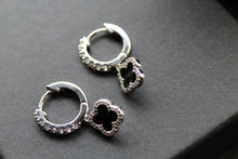 Load image into Gallery viewer, Silver & Black Enamel Vintage Flower Huggies