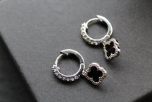 Load image into Gallery viewer, Silver & Black Enamel Vintage Flower Huggies