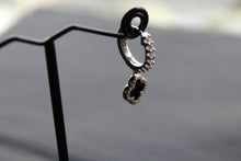 Load image into Gallery viewer, Silver & Black Enamel Vintage Flower Huggies