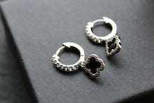 Load image into Gallery viewer, Silver & Black Enamel Vintage Flower Huggies