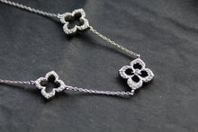 Load image into Gallery viewer, Silver & Black Enamel Vintage Flower Necklace Large