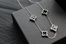 Load image into Gallery viewer, Silver & Black Enamel Vintage Flower Necklace Large