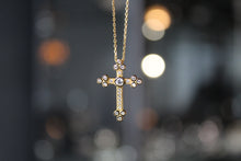Load image into Gallery viewer, Silver, Gold & Cubic Zirconia Cathedral Cross Necklace
