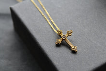 Load image into Gallery viewer, Silver, Gold & Cubic Zirconia Cathedral Cross Necklace