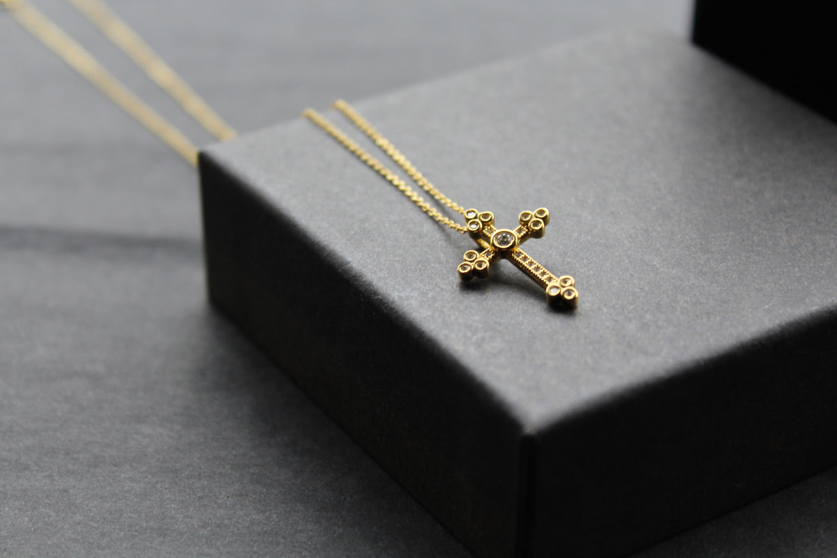 Silver, Gold Cubic Zirconia Cathedral Cross Necklace – Swax