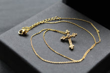 Load image into Gallery viewer, Silver, Gold & Cubic Zirconia Cathedral Cross Necklace