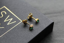 Load image into Gallery viewer, Silver, Gold & Emerald Cubic Zirconia Solitaire Stud Earrings