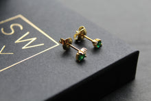 Load image into Gallery viewer, Silver, Gold & Emerald Cubic Zirconia Solitaire Stud Earrings